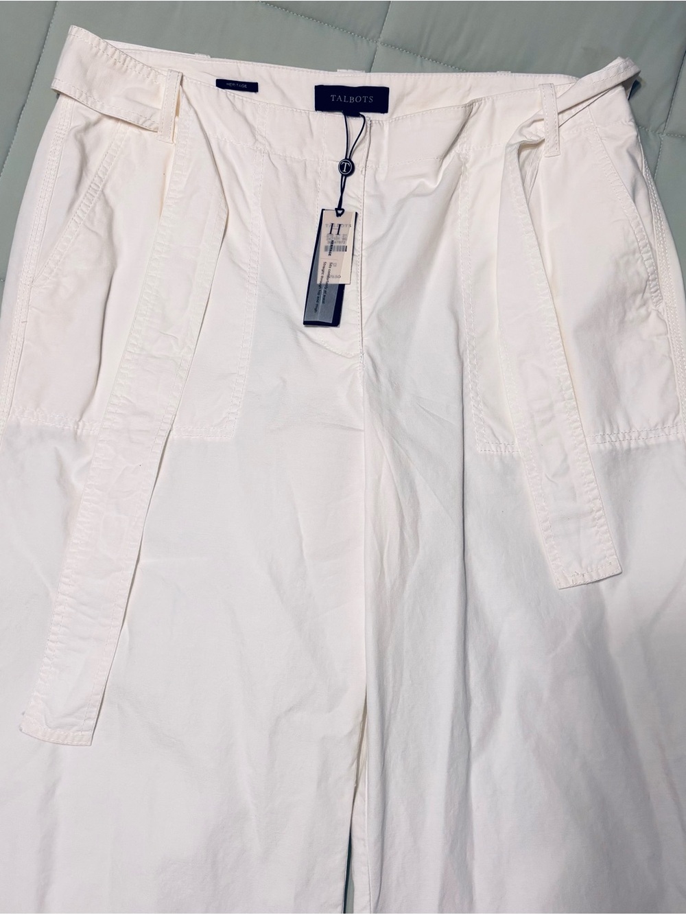 TALBOTS White Heritage Twill Wide Leg Pants with Tie Belt